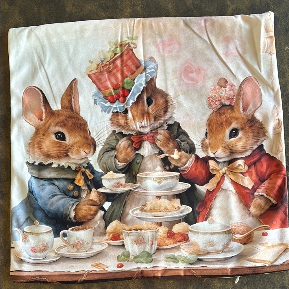 NWT Beatrix Potter Peter Rabbit inspired tea time throw pillow cover nursery OS